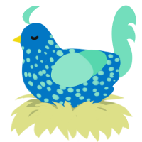 A sapphire and mint chicken with a speckle pattern