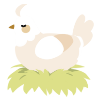 A cream chicken with a head pattern