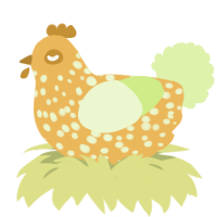 Peach, a honey and apple chicken with a speckle pattern