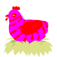 A fuchsia and crimson chicken with a bar pattern