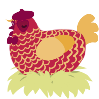 A crimson and honey chicken with a lace pattern
