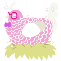 A pink and white chicken with a lace pattern