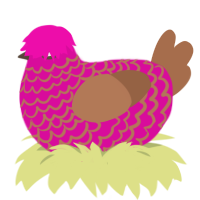what how, a fuchsia and brown chicken with a lace pattern