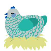 A silver and turquoise chicken with a lace pattern