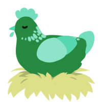 A viridian and mint chicken with a neck-speckle pattern