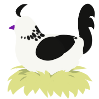 Waning Gibbous, a white and black chicken with a neck-speckle pattern