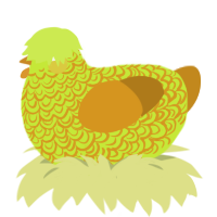 A lime and ochre chicken with a double-lace pattern