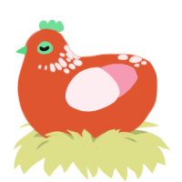 charli bit my finger, a vermilion and rose chicken with a neck-speckle pattern