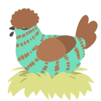 A mint and brown chicken with a bar pattern