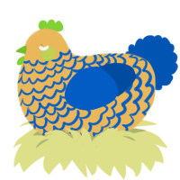 A honey and ultramarine chicken with a lace pattern