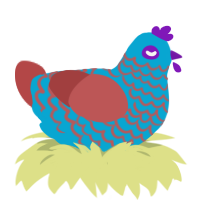 A cerulean and red chicken with a lace pattern