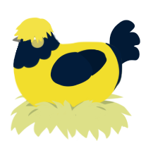 A yellow and tumblr chicken with a head pattern