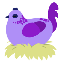 Grape, a lilac and violet chicken with a neck-speckle pattern