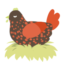 A bark and vermilion chicken with a speckle pattern