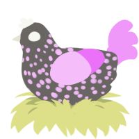 A grey and lavender chicken with a speckle pattern
