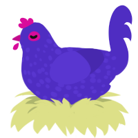 A indigo chicken with a speckle pattern