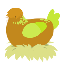 A ochre and lime chicken with a neck-speckle pattern
