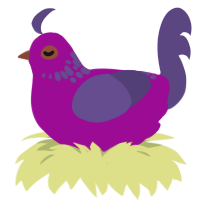 flower shoppe, a plum and overcast chicken with a neck-speckle pattern