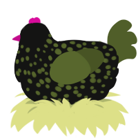 dark forest theory, a black and olive chicken with a speckle pattern