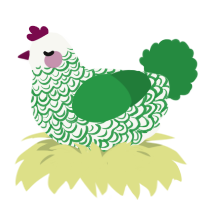 A white and viridian chicken with a double-lace pattern