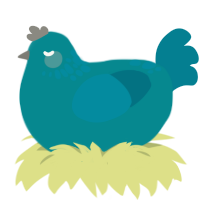 A teal and sea chicken with a neck-speckle pattern