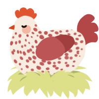 A cream and red chicken with a speckle pattern