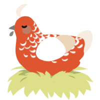 Angel Mist, a vermilion and cream chicken with a half-lace pattern