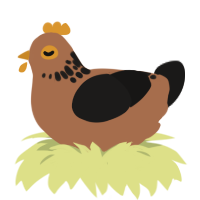 A brown and sable chicken with a neck-speckle pattern