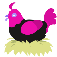 A sable and fuchsia chicken with a head pattern