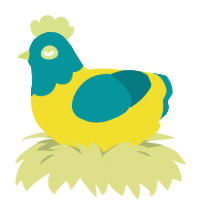 Ghostlight, a yellow and teal chicken with a head pattern