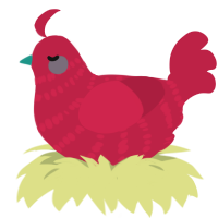 A crimson chicken with a bar pattern