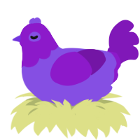 Purrpull, a blurple and violet chicken with a head pattern