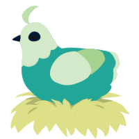 A turquoise and gluppy chicken with a head pattern