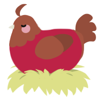 A crimson and russet chicken with a head pattern
