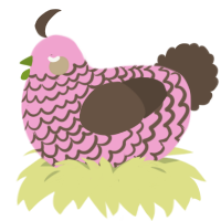 A pink and bark chicken with a lace pattern