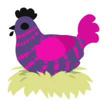 A overcast and fuchsia chicken with a bar pattern