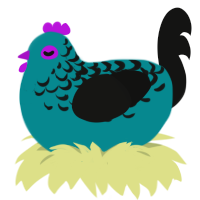 Black Laced Berry, a teal and black chicken with a half-lace pattern