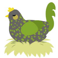A grey and chartreuse chicken with a speckle pattern