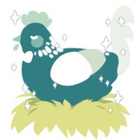 Spectre, a teal and gluppy chicken with a neck-speckle pattern