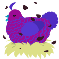 A plum and indigo chicken with a lace pattern
