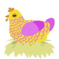 A yellow and orchid chicken with a lace pattern