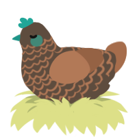 Doll, a bark and brown chicken with a lace pattern