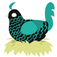 A black and turquoise chicken with a lace pattern