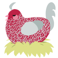 A crimson and silver chicken with a double-lace pattern