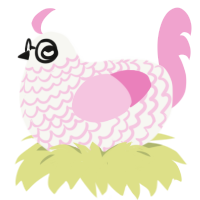 A white and pink chicken with a lace pattern