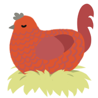 A vermilion and red chicken with a lace pattern