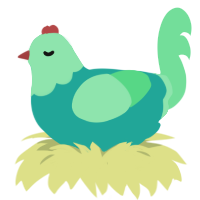 赤緑んご, a turquoise and spring chicken with a head pattern