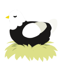 A sable and white chicken with a head pattern