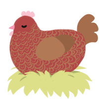 A red and brown chicken with a double-lace pattern