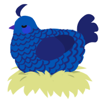 Blue, a ultramarine and navy chicken with a lace pattern